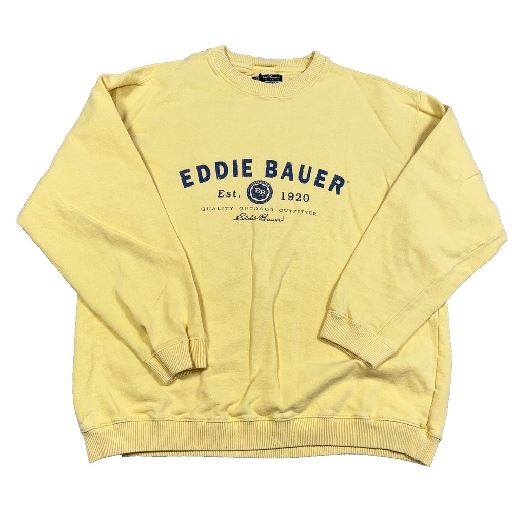 Vintage Y2K Eddie Bauer Sweatshirt Men Medium Yellow Crewneck Spellout EBtek‎
